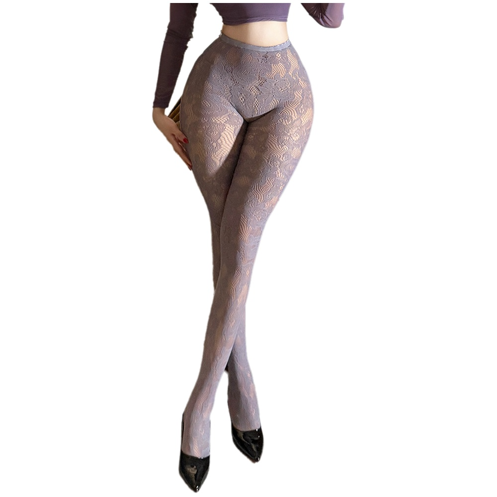 Fishnet Stocking Women - Damen-Strumpfhose mit Blumenmuster und Spitze, hohe