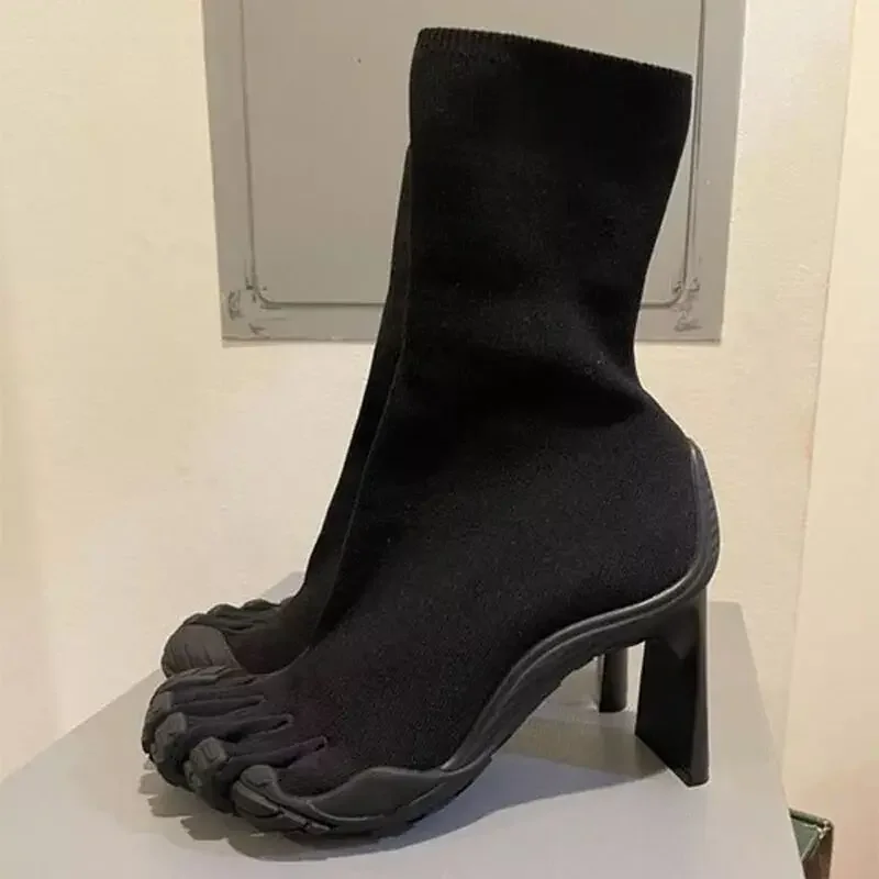 Toe Sock Split - Fünf-Finger-Zehe-Mode-Roman-Stiefel für Damen, Schwarz/Rosa/Weiß, Stiefeletten mit